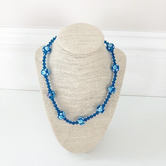 Artisan Jewelry - NWT Genuine Murano Glass & Czech Crystal Beaded Necklace Blue